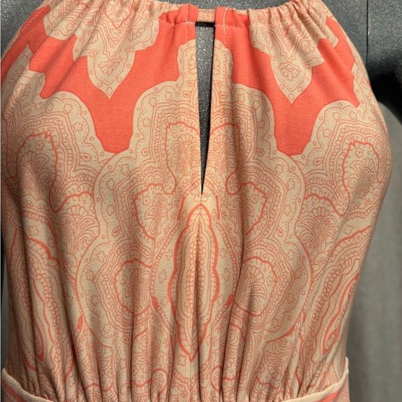 London Times Sleeveless Maxi Halter Dress Orange/Cream Resort Wear Wedding Fall - Picture 1 of 9
